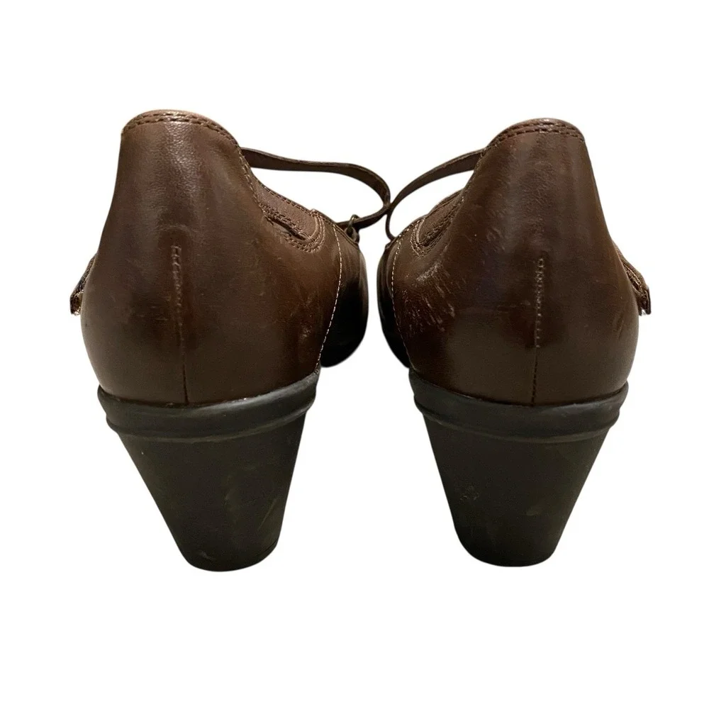 Abeo Mary Jane Pumps 9N EU 39.5 Brown Leather Cross Strap Retro Academia Office